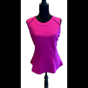 Worthington Blouse Sz Large Fuchsia Pink Flare Ruffle Hemline Fitted Top Stylish